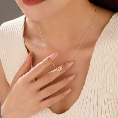 SUYACS 925 Sterling Silver Cat Dog Puppy Pet Paw Print Necklaces for Women Dainty 14k Gold Plated Love Heart Pendant Necklace Hollow Animal Paw Charm Chain Jewelry Birthday Gifts to Daughter2