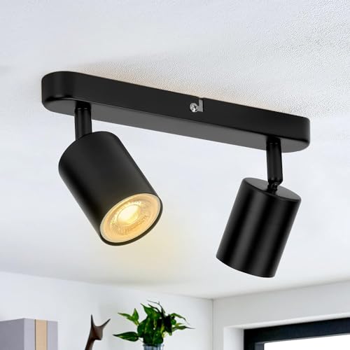 VIIIVA 2 Way Spotlight Ceiling Light Rotatable, Black Spot Lights GU10 Industrial Spotlights Fitting Adjustable, GU10 Spotlight Bar for Bedroom Living Room Hallway, Bulb Not Included