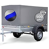 Anhängerplane - 2 Reißverschlüsse, 20 Ösen, 2075 x 1150 x 900 mm, wasserdicht, Blau, Grau, Schwarz - Hochplane, Abdeckplane, Abdeckung, Gewebeplane, Plane für PKW Anhänger, Autoanhänger