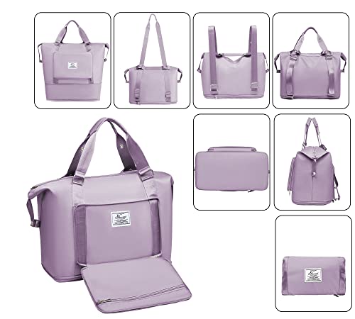 Sopime Travel Bag Expandable Sport Duffel Bag For Women, Large Foldable Travel Bag With Double Shoulder Straps & Wet Pocket, Lightweight Gym Tote Bags For Weekender Overnight, Dark Purple, Purple #TOP3