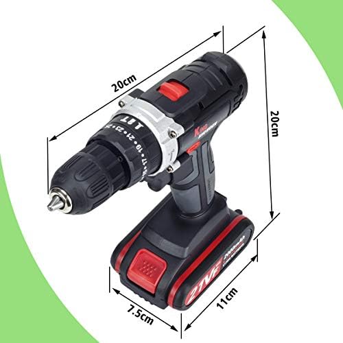 Cordless Drill Driver Kit with 2 Batteries, King Showden 21V Power Drill 50Nm 25+3 Clutch, 3/8" Keyless Chuck, Variable Speed & Built-in LED Electric Screw Driver