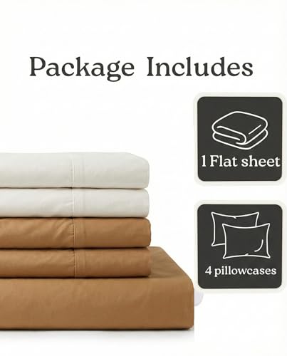 Image of Blue Strip Polycotton Bedsheet, Double 90x100 (Camel & White) | Hotel Quality | Soft, Breathable & Colourfast | Wrinkle Resistant | Machine Washable | Pillow Covers Included