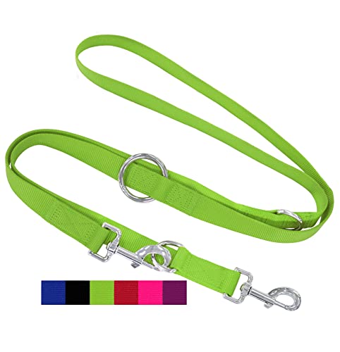 DEY - Premium Hundeleine Nylon 2m | 3fach Verstellbar | für Kleine, Mittelgroße u. Große Hunde | viele Farben |Doppelleine Hund Katze Welpe | Schleppleine |Führ-Leine | Welpenleine | Grün, XS