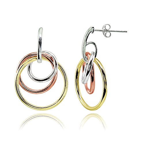 Tri-Color Sterling Silver Polished Intertwined Triple Hoop Stud Earrings by Hoops & Loops - Used condition - US$25.73