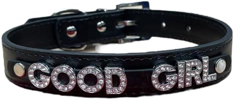 Plug Emporium Black Vegan PU Leather Bondage Type BDSM Choker Collar Rhinestone Good Girl DDLG Roll Play