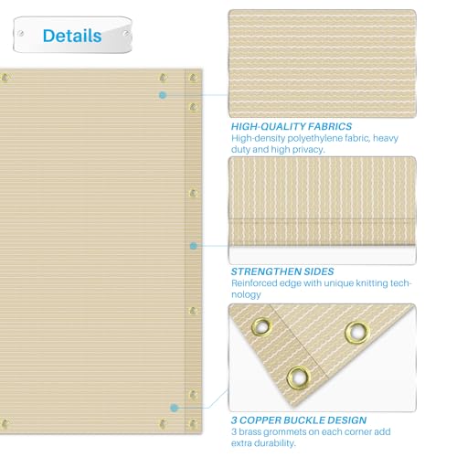 Patio 3\' x 50\' Balcony Privacy Screen Apartment Railing Covers Fence Panels for Outdoor, Temporary Fencing for Porch Deck Backyard Net Mesh with Zip Ties, Beige