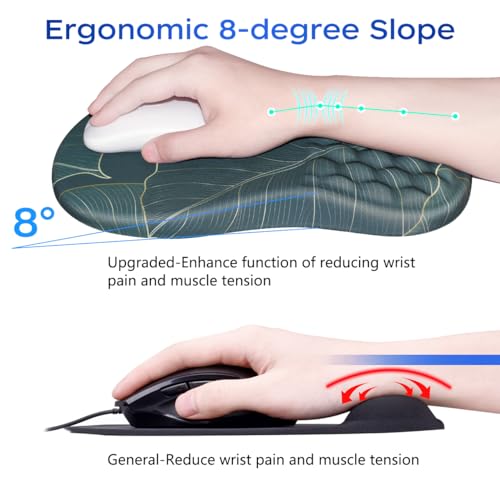 JIKIOU Ergonomic Mouse Pad Wrist Support with Massage Design, Memory Foam Wrist Rest Pain Relief Mousepad with Non-Slip PU Base, Mouse Pads for Wireless Mouse 12x8 inch Plants