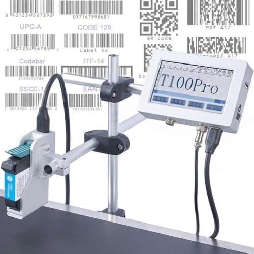 Batch Coder Automatic Coding Inkjet Code Barcode Quick-Drying Online Batch Coding Printer Industrial Inkjet Printer Assembly Line Coding Machine for Wire, Carton, Egg, Glass, Plastic,25.4MM