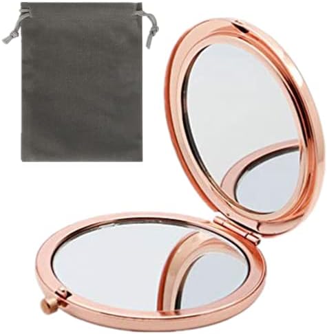 HREW Magnifying Compact Mirror for Purses with 2 x 1x Magnification, Folding Mini Pocket Double Sided Travel Makeup Mirror,Perfect for Purse, Pocket and Travel (Rose Gold)