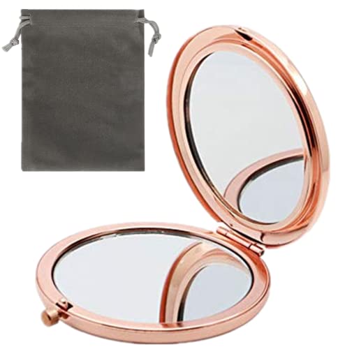 Hrew Magnifying Compact Mirror For Purses With 2 X 1X Magnification, Folding Mini Pocket Double Sided Travel Makeup Mirror,Perfect For Purse, Pocket And Travel (Rose Gold) #TOP2