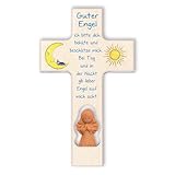 Fritz Cox Engelkreuz Abendgebet mit handgearbeitetem Schutzengel aus Ton für Kinder, Mädchen und Jungen-natürlich
