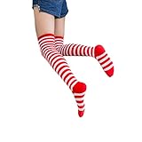 Women Stripes Thigh High Over Knee Stocking Socks (Red&white Narrow Stripe)
