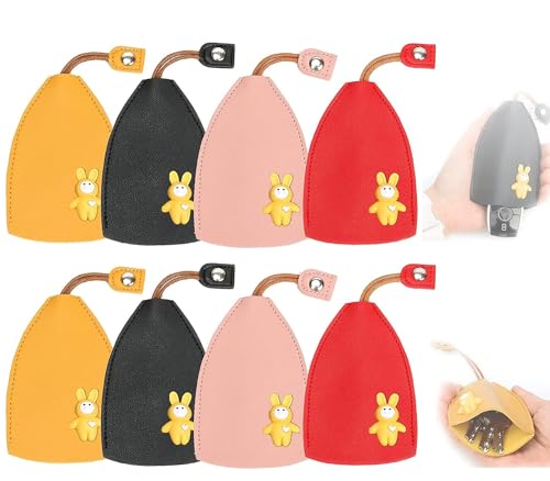 Wekuw 8 Pezzi Portachiavi Pelle,Custodia Protettiva per Chiavi,Borsa Portachiavi in Pelle PU, Astuccio Portachiavi a Scomparsa, Custodia in Pelle per Organizer per Chiavi Donna Uomo (4 Colori)