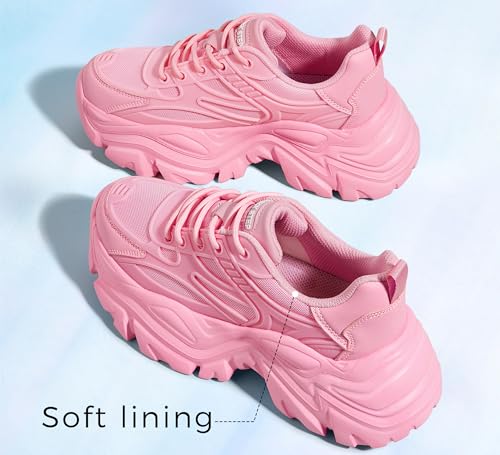 Image of LUCKY STEP Chunky Sneakers for Women Platform Tennis Fashion Dad Shoes Mesh Breathable Casual Wedge Lace Up Walking Sneakers