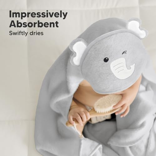 Image of KeaBabies Hooded Baby Towel for Newborn, Baby Bath Towels (Elephant, 35x35) | Viscose Derived from Bamboo, Large Baby Towels with Hood, Boys, Girls, Toddler, Soft Absorbent Baby Bath Essentials