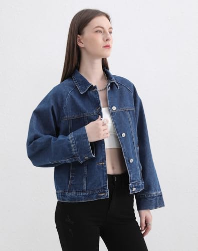 Women's Denim Jacket Long Sleeve Button Up Washed Jean Western Jackets Trucker Coat2