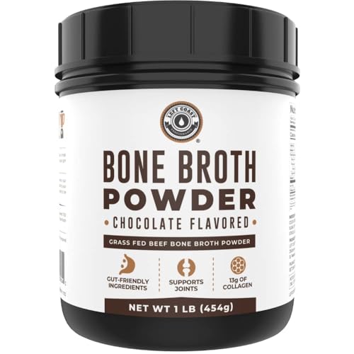 Chocolate Bone Broth Protein Powder - 100% Grass Fed Beef Bone Broth with 16g Protein & 13g Collagen per Serving - Great for Shakes & Hot Chocolate - Keto Friendly Low Carb & Non-GMO (1lb Tub)