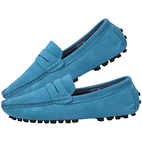 Image of ANUFER Men's Suede Leather Penny Loafers Comfort Driving Shoes Moccasin Slippers