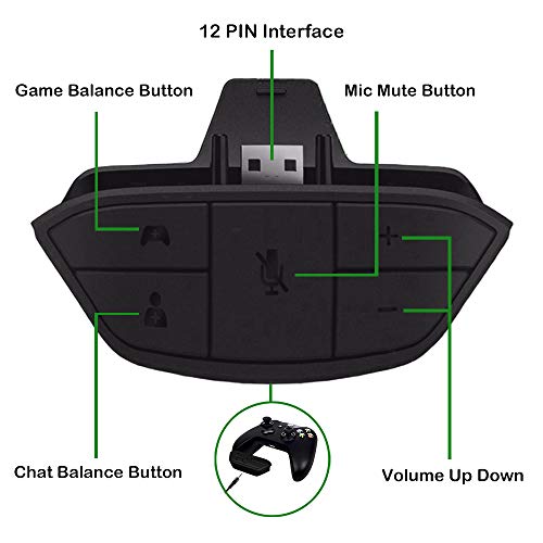 Stereo Headset Adapter Game Audio Mic Headphone Converter for Microsoft Xbox One Controller (Black)