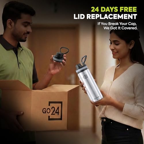 Image of Go24 pexpo Aqua Sip 900 ISI Certified Stainless Steel Sipper Water Bottle - 800ml (Pack of 4)| Single Wall Fridge Bottle | Easy to Carry Handle | For Home, Office, Gym, Trekking - Silver