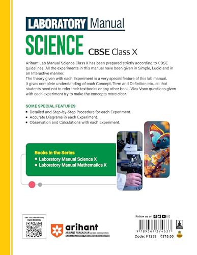 Image of Arihant Laboratory Manual Science for CBSE Class X (10th) | Complete Practical Book with Experiments, Viva Voce Questions & Answers | NCERT Compliant Lab Book