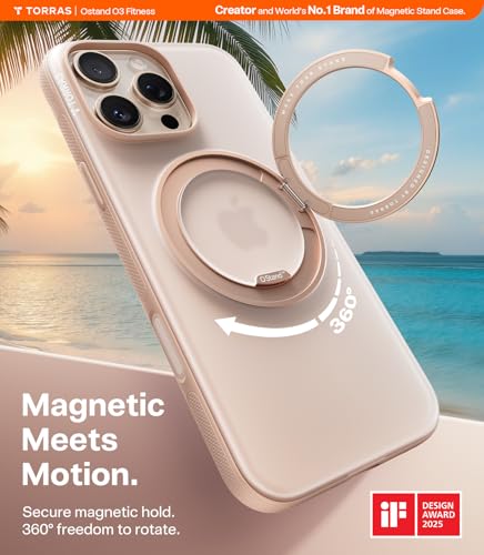 Image of TORRAS 360 Magnetic Stand for iPhone 16 Pro Max Case, [Fit for MagSafe] [Military-Grade Protection] Translucent Slim Case for iPhone 16 Pro Max, Desert Titanium, Ostand O3 Fitness Series