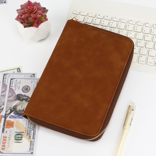 A6 fichário de couro com sistema de envelopes para dinheiro, agenda de orçamento, capa de couro PU,