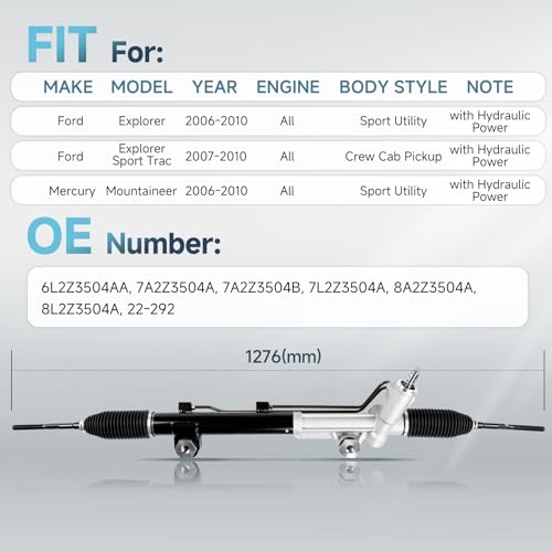 Fexhull Power Steering Rack and Pinion Assembly Fit for Ford Explorer 2006-2010 / Explorer Sport Trac 2007-2010 | Fit for Mercury Mountaineer 2006-2010, OE Number: 6L2Z3504AA by Fexhull - Image 2