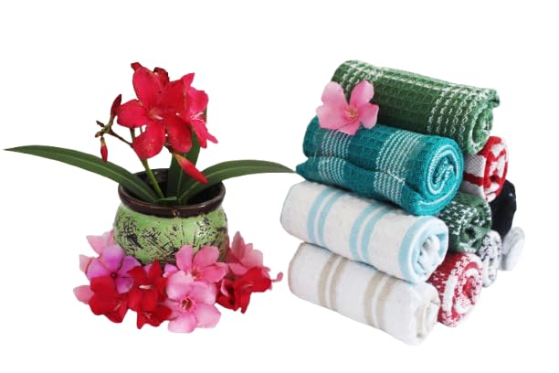 Kitchen Dish Cloths and Hand Towels Set, (369) Cotton, Multi-Colour Checkered Pattern, 10-Pack-image-29