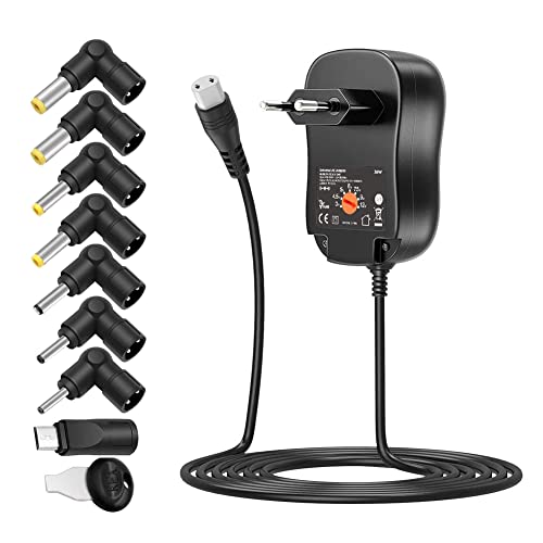 Outtag 36W, 3V 4,5V 5V 6V 7,5V 9V 12V 3A 3000mA Universal Regulable, alimentación Cargador Adaptador de Corriente con 8 Tomas para el Altavoz electrónico doméstico/Bandas LED/videocámara/CCTV Cover