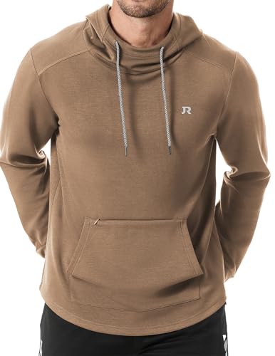JMIERR Fall 2024 Sweatshirts for Mens Plain Drawstring Hooded Pullover Long Sleeve Active Sport Sweatshirt with Zipper Pockets, US43(L), A Camel