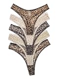 GORGLITTER Women's 5 Pack Leopard Print Thong Mesh Low Rise Underwear Brown Medium