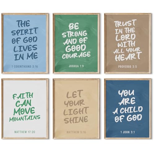 Kids Bible Verse Wall Art Set of 6 for Nursery