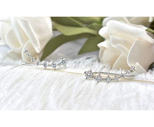 Ear Climber Earrings For Women 7 Crystals Ear Cuffs Hoop S925 Sterling Silver Hypoallergenic Earring (White) #TOP5