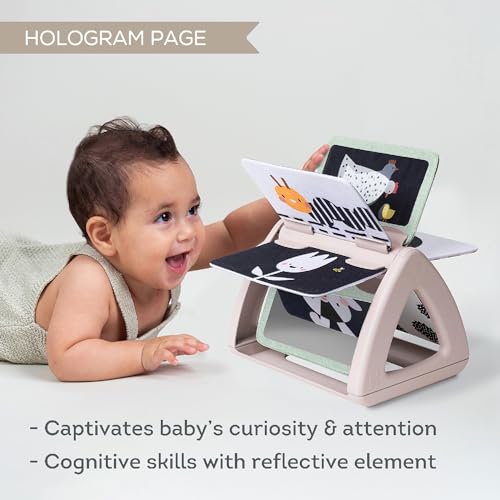 Image of Taf Toys Black & White Rattling Spinning Book High Contrast Newborn Baby Toy 0-6 6-12 Months with Mirror for Visual Stimulation, Tummy Time & Early Cognitive Development, Montessori Learning Activity