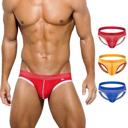 Arjen Kroos Men's Jockstrap Underwear 3 Pack Breathable Mesh Thong