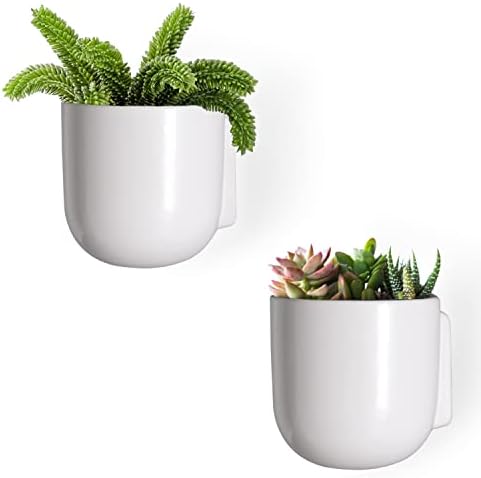 Bees & Buds Wall Planters for Indoor Plants - Wall Hanging Succulent Planter - Wall Decor Mounted Plant Hanger Holder - Set of 2 White Modern Ceramic Pots