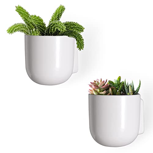 Bees & Buds Wall Planters For Indoor Plants - Wall Hanging Succulent Planter - Wall Decor Mounted Plant Hanger Holder - Set Of 2 White Modern Ceramic Pots #TOP3