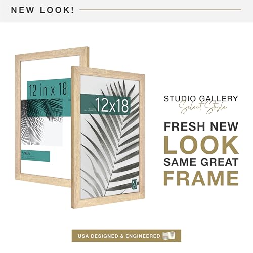 MCS Studio Gallery 12x18 Picture Frame Natural Woodgrain, Rectangle Photo Frame for Photos, Posters & Art Prints (2-Pack)