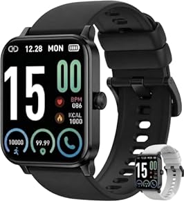 Smartwatch mit Anruf- und Textbenachrichtigungen, Fitness Tracker mit Herzfrequenz, Schlafmonitor, Schrittzähler, Wetteranzeige, Sprachassistent und Sportmodi - Kompatibel mit iOS & Android Handys