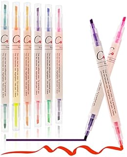 OSDUE Highlighter Pens, 6 PCS Fine Pastel Highlighter Pens, Broad and Fine Tips Pastel Pens, Double-ended Highlighters for School Student Office (12 Colors (Oblique Nib))