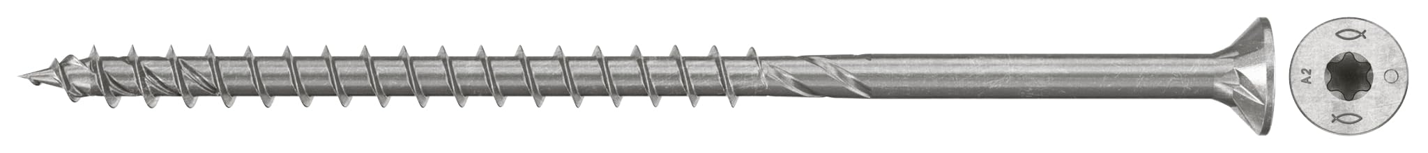 fischer Spanplattenschraube PowerFast II CTP 5,0 x 120 A2 100, Senkkopf, Innenstern-TX-Aufnahme, Teilgewinde, Edelstahl A2, für eine oberflächenbündige Montage in Holz, 100 Stück