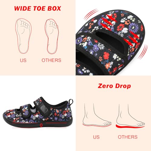 Image of Besroad Womens Walking Shoes Wide Diabetic Shoes Adjustable Barefoot Casual Sneakers Breathable Zero Drop Arthritis Edema Sneakers Indoor Outdoor