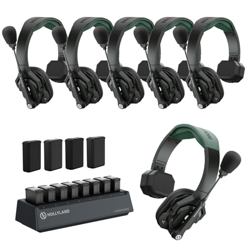 Hollyland Solidcom SE PRO 6-Users ENC Noise Cancellation Wireless Intercom Headset System 1312ft Team Communication with 3.5mm Single Ear Headset for Movie Shoot Live Show (1.9GHz Version)