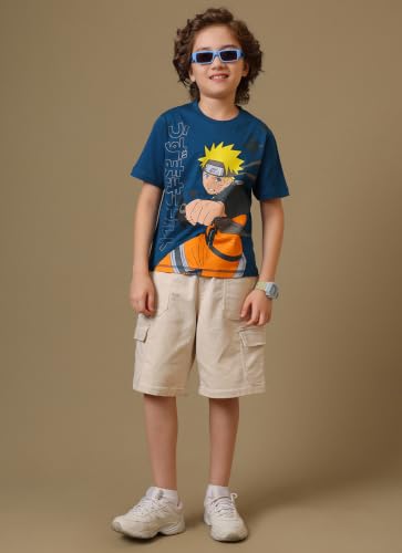 Image of Kidsville Official Naruto Anime Character Half Sleeves Round Neck Graphic Printed Regular Fit Pure Breathable Cotton Fabric Tshirt for Boys