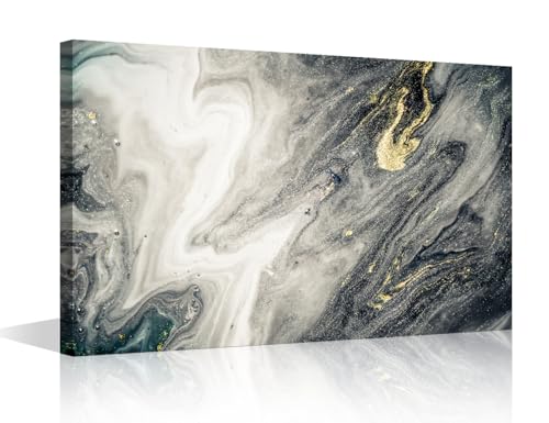 Toile murale abstraite marbrée noire et blanche TISHIRON 91x61 cm