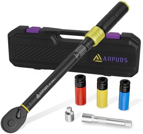 Llave Dinamométrica 1/2'', 20-220Nm, Precisión de ±3%, 6 Piezas Llave Dinamométrica Set con 125mm Extensión, 3/8" Adaptador, 3 Llaves de Vaso 17mm, 19mm, 21mm, para Coche Reemplazar Neumáticos