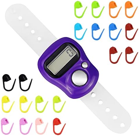 LAMXD Knit Counter Knitting Crochet Stitch Marker Row Counter,Finger Digital Counter,Stitch counters for Crocheting,PurpleFinger Counter with 20pcs Stitch Marker(Random Color)