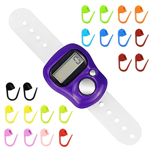 Lamxd Knit Counter Knitting Crochet Stitch Marker Row Counter,Finger Digital Counter,Stitch Counters For Crocheting,Purplefinger Counter With 20Pcs Stitch Marker(Random Color) #TOP29