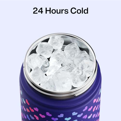 Image of ENCOOL Insulated Water Bottle with Straw Stainless Steel Water Bottle, Glow in the Dark, Leak-Proof, BPA-Free, Keeps Cold for 24 Hours for Sports, Travel, School (26 oz, Heartfield)